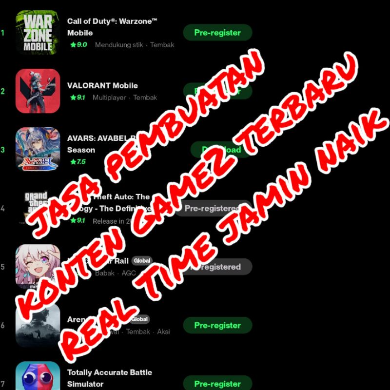 Jual Konten Vidio Game" terbaru Android (harga per1vidio)