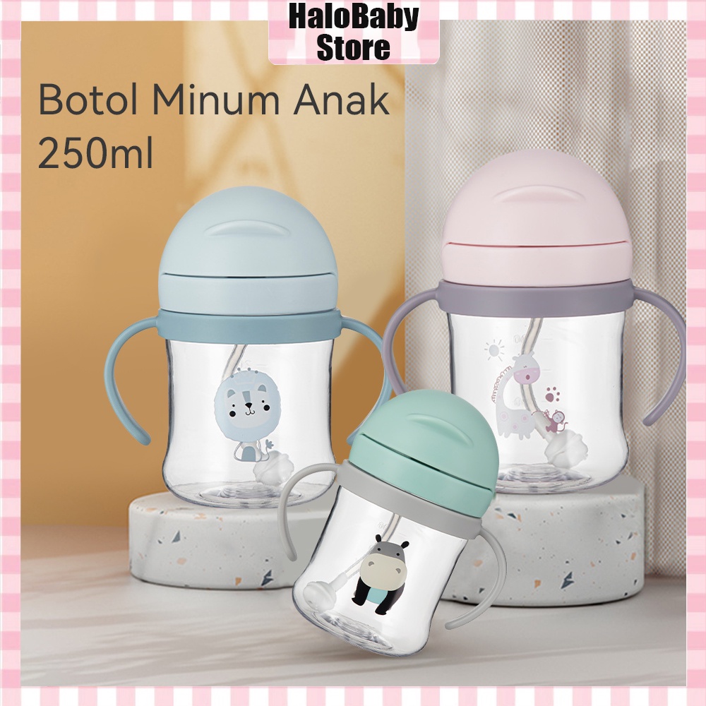 Halobaby Botol Minum Bayi Lucu 250ml /botol minum bayi sedotan anti tumpah bayi/Sippy Cup