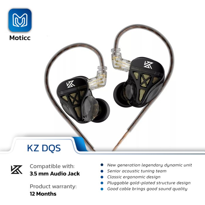KZ DQS with Mic Earphone In Ear Monitor with Legendary Dynamic Driver - Hitam