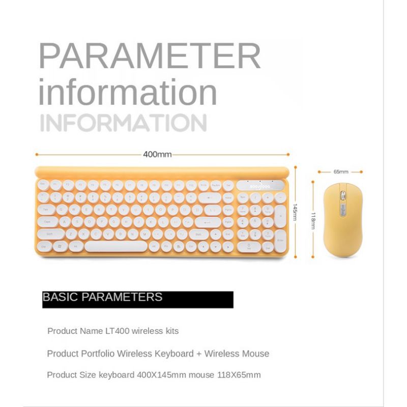 Goojodoq Langtu LT400 Keyboard + Mouse Wireless Combo 2.4g Retro Mute Keyboard