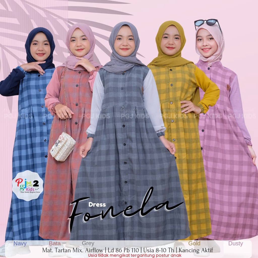 (ORI PGJ 100%) FONELA DRESS KIDS/Dress anak terbaru usia 8-10 tahun/Baju anak perempuan usia 8-10 ta