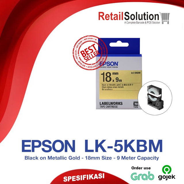 EPSON Labelworks Tape 18mm Black on Gold - Original LK5KBM LK-5KBM