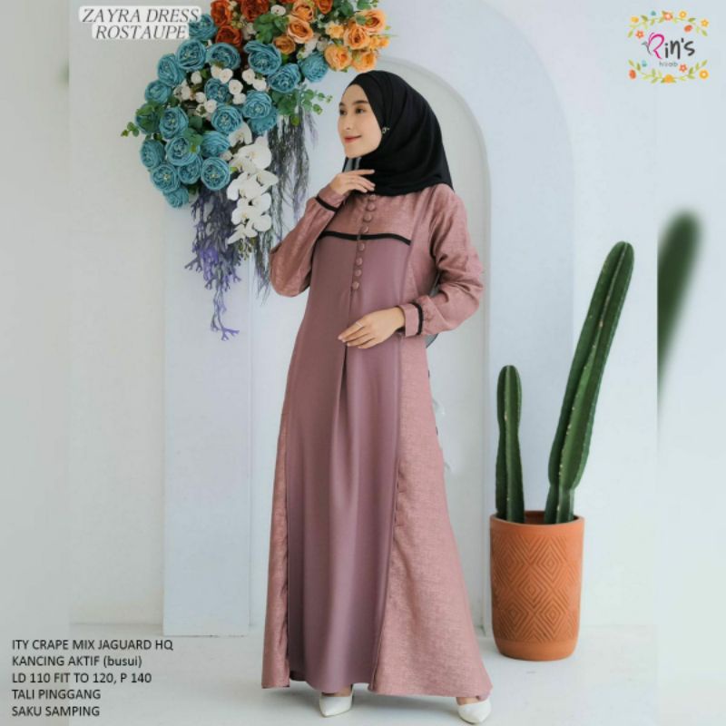 NEW ZAYRA gamis maxy dress**ity crepe mix jaguar hq*kancing aktif*tali samping*by ori berlabel RINS 