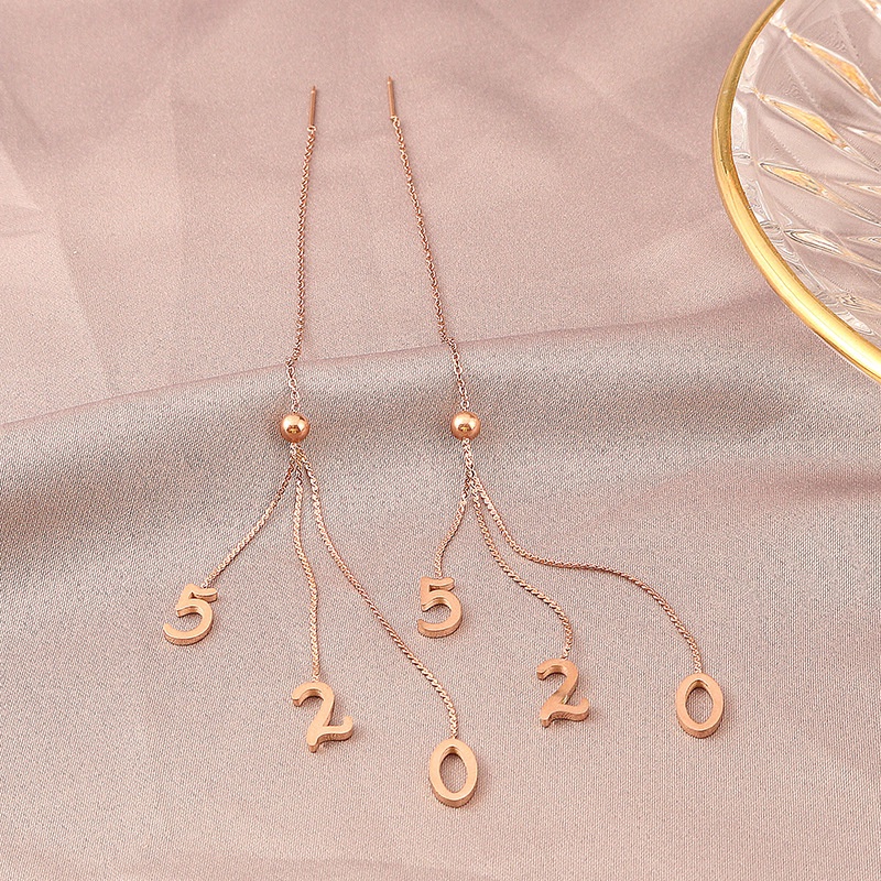 Anting Rumbai Digital 520 | Anting Bahan Titanium Steel Warna Rose Gold 18k | Perhiasan Bahan Stainless Steel