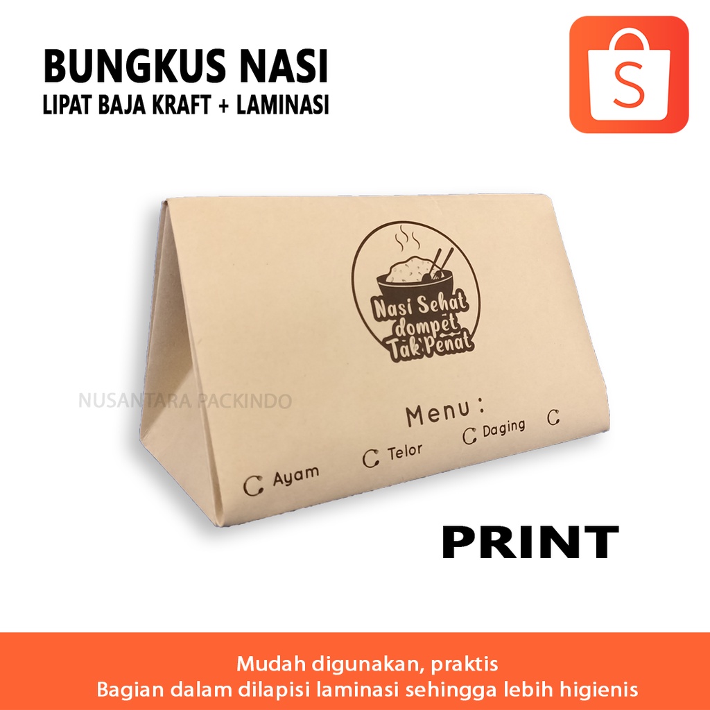 KERTAS LIPAT BUNGKUS NASI KRAFT +  LAMINASI / BUNGKUS NASI KEKINIAN (10pcs)