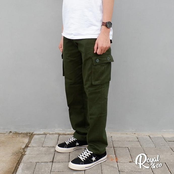 Harga Termurah CELANA CARGO PANJANG SLIM STRAHT GREEN ARMY / CARGO PANTS TWILL / CARGO GREEN ARMY