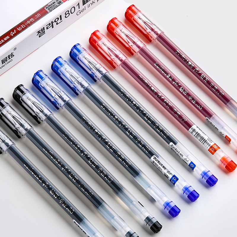 6pcs 0.38mm Ujung Jarum Kapasitas Besar Gel Pen Mahasiswa Hitam/Merah/Biru Tinta Berlian Nib Pen