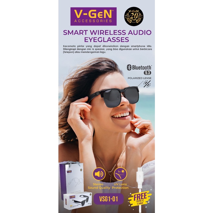 Smart Wireless Audio Eyeglasses V-GeN VSG1-01 Kacamata Pintar