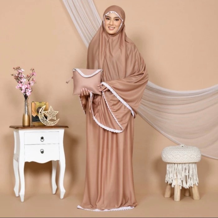 mukena dewasa kaos hyget super - Cokelat H0D5