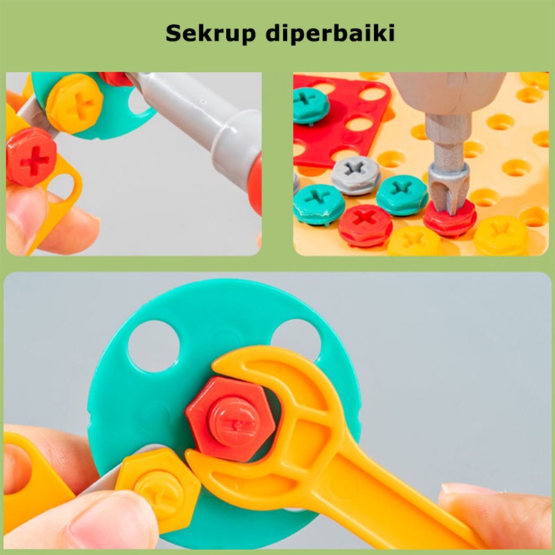 【Ready Stock】Koper Mainan Tool Set Anak 203 Pcs Bor Listrik Mur Sekrup Merakit Pembongkaran Blok Simulasi Perbaikan Diy Mainan Anak