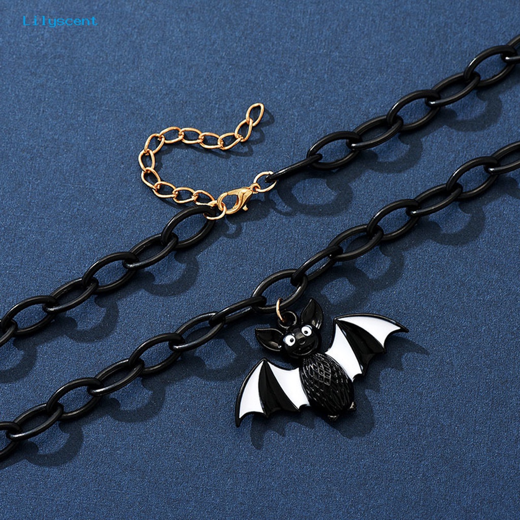 [LS] Kalung Halloween Punk Gothic Rantai Tebal Hias Adjustable Trik Perlakuan Hadiah Geometris Halloween Kelelawar Liontin Choker Kalung Fashion Perhiasan Nikmat Pesta