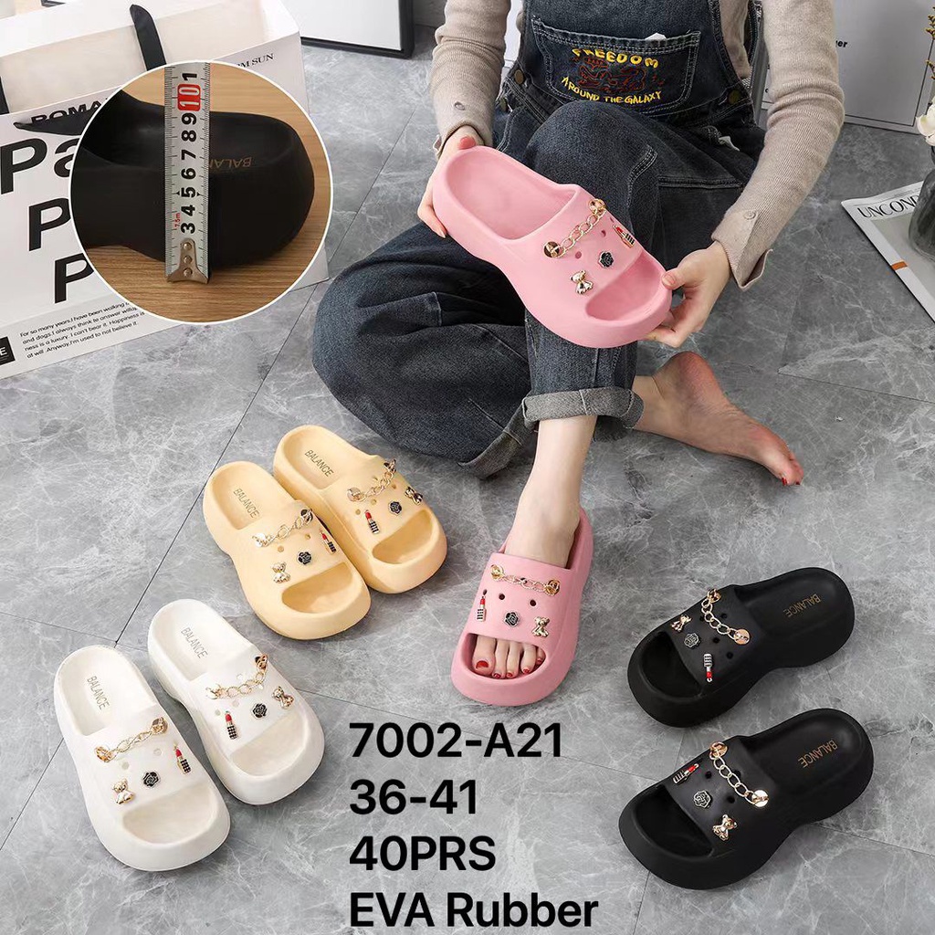 Sandal Fuji / Sandal Wanita Jelly Wedges Platfrom Tebal Dengan Jibbitz  Import Balance 7002-B21/A21