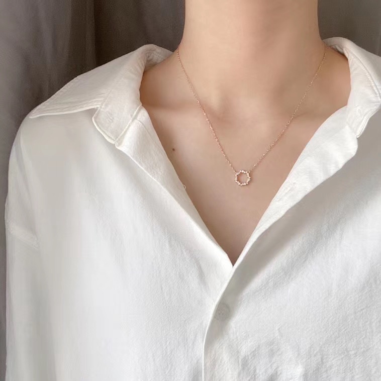 Kalung Karangan Bunga | Warna Rose Gold / Silver | Kalung Karangan Bunga | Kalung Rantai Pendek Dengan Liontin Bulat Geometri Untuk Wanita | Anti Alergi Tahan Air | Hadiah Ulang Tahun