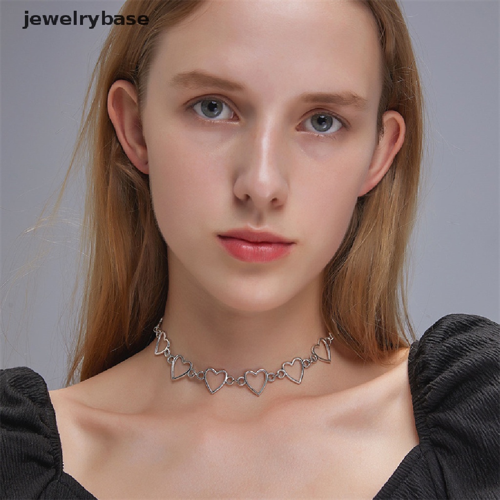 [jewelrybase] Berongga Cinta Manis Hati Choker Kalung Pernyataan Pacar Hadiah Dua Warna Lucu Kalung Perhiasan Butik