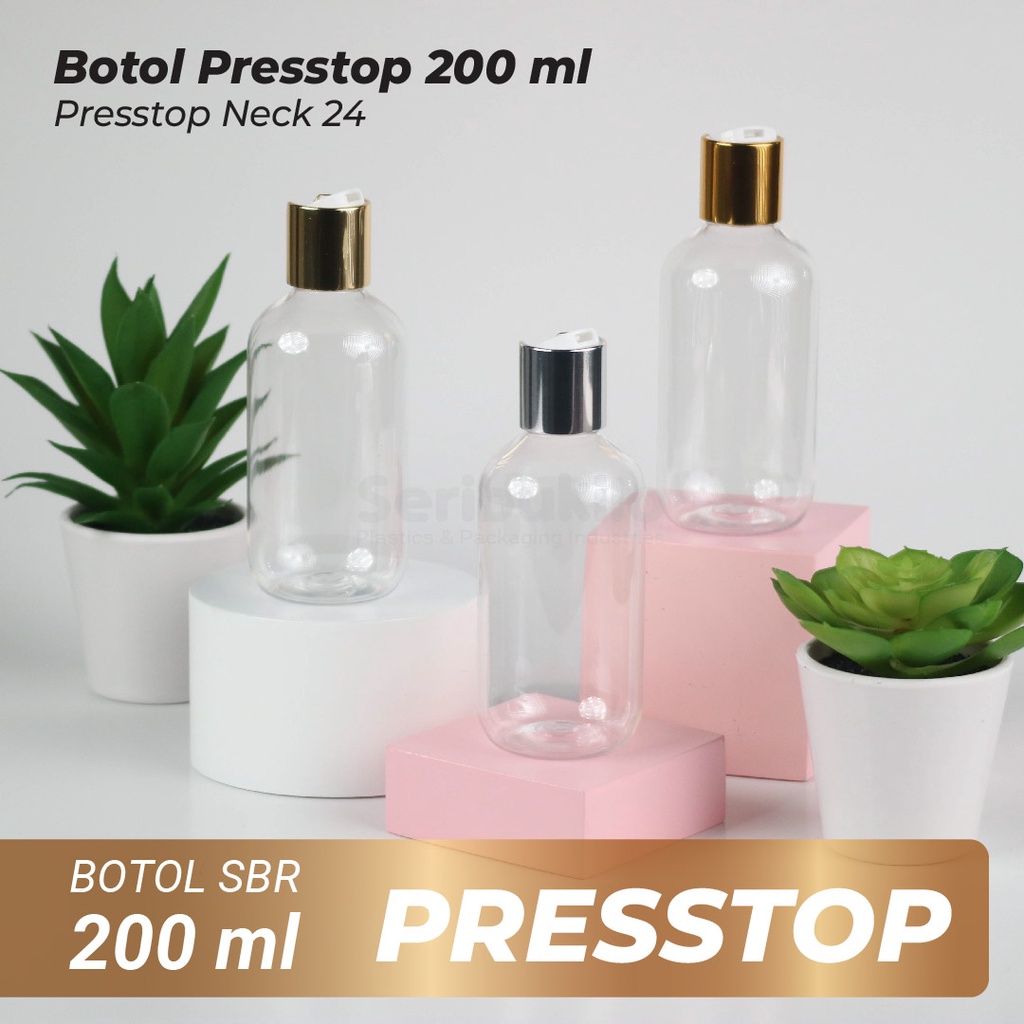 Botol Presstop SBR 200 ml/ Botol PET 200 ml Presstop/ Disctop Silver - Soft Gold - Dark Gold