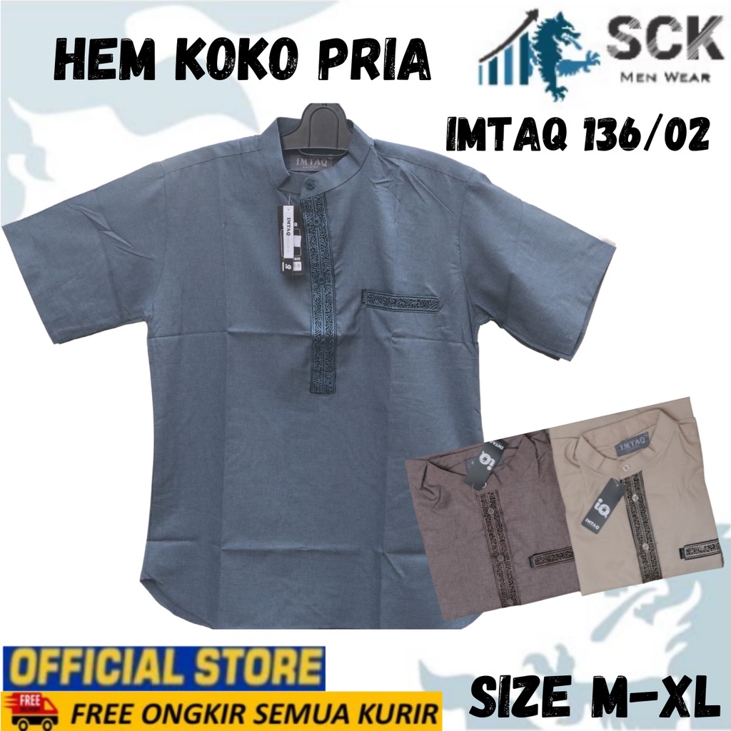 Kemeja Koko IMTAQ 136/02 Pria Casual Lengan Pendek Motif Bordir Katun Warna / Hem Koko / Pakaian Muslim - sckmenwear GROSIR