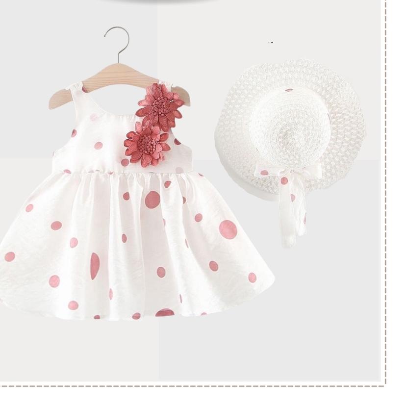 ➵ Baju bayi perempuan GRATIS TOPI dress bayi perempuan cantik bunga merah gaun putih baju bayi impor