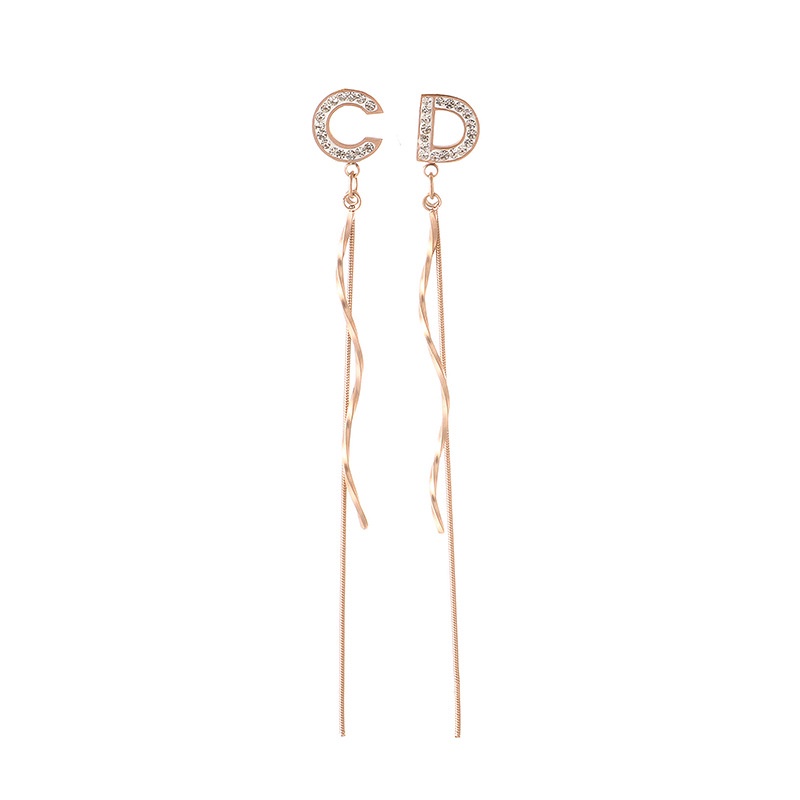 Anting Stud Rumbai Bahan Titanium Steel 18K Rose Gold Plated