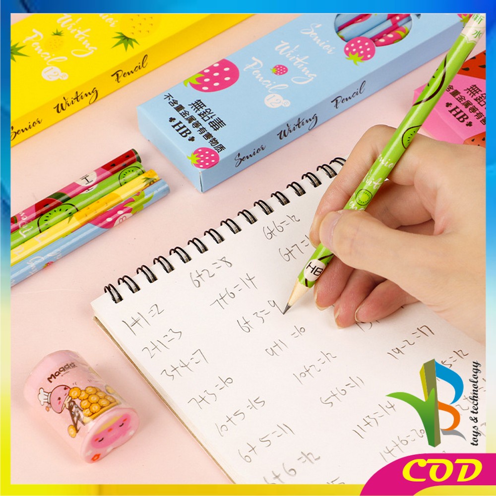 RB-A49 Pensil Kayu Set 12IN1 Motif Buah Dengan Penghapus Praktis / Pensil 12pcs Alat Tulis Sekolah Pencil Fruits With Eraser Import