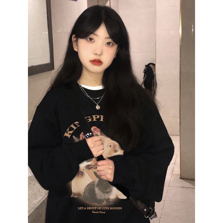 Sweater Oversize Cartoon Rabbit Unisex Sweater Saku Lucu Unik Berkualitas Oversize Korean Style/atasan kaos wanita lengan panjang