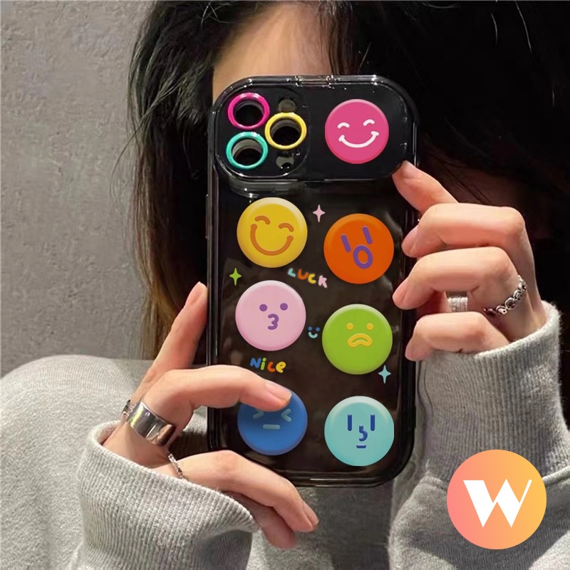 IPHONE Casing Handphone Lembut Smiley Lucu Kompatibel Untuk Iphone7Plus XR 11 12 14 13 Pro Max X XS Max7 8 Plus SE 2020 Flip Make Up Mirror Back Cover