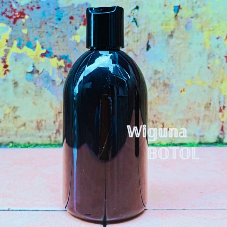 Botol Prestop 250ml Oval Hitam / Botol PET 250ml Oval Tutup Prestop