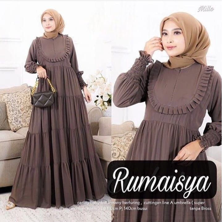 Rumaisya Maxy l Gamis Muslim Wanita Kondangan Polos Basic Premium l Dress Ceruty Babydoll