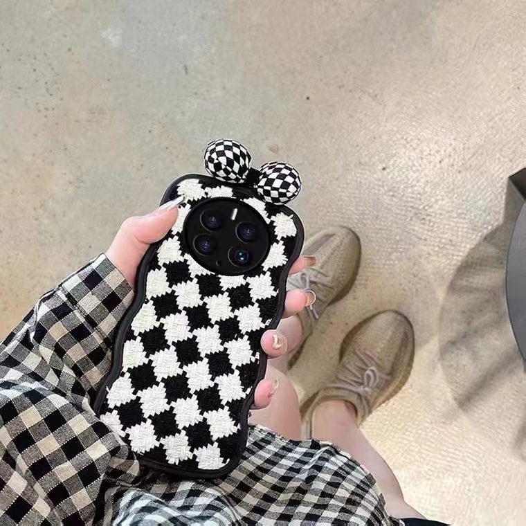 Houndstooth Black Soft Case iPhone 7 8 Plus XR XS Max 11 12 13 14 Pro Max 14 Plus Phone Case Fashion Women Casing hp iphone cassing