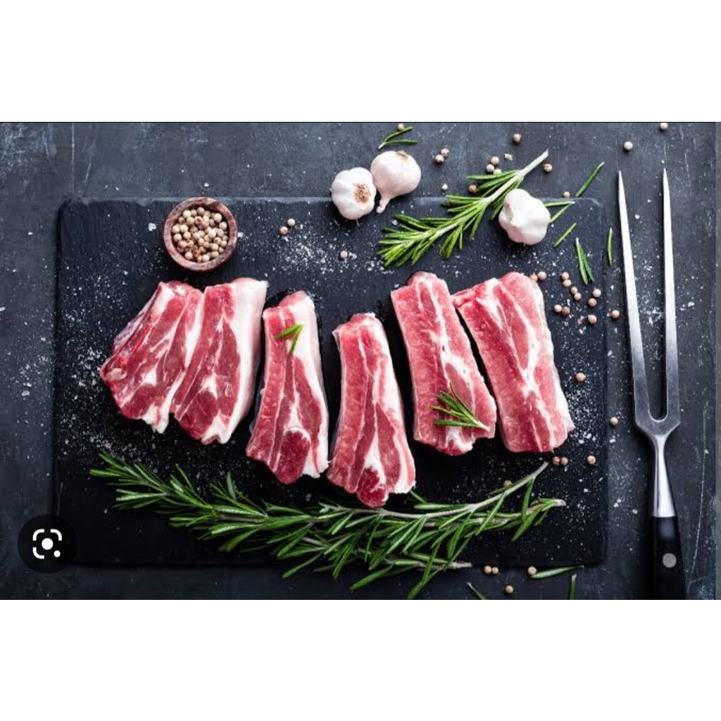 

Daging Babi Iga Potongan Bakuteh / Ribs Bakuteh Cut 7cm PREMIUM IMPORT QUALITY