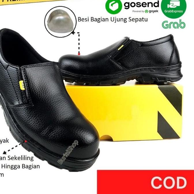 ✦ SEPATU KERJA SAFETY UJUNG BESI PRIA - SAFETY SLIP ON TANPA TALI - SEPATU SAFETY SEMI BOOTS PRIA KU