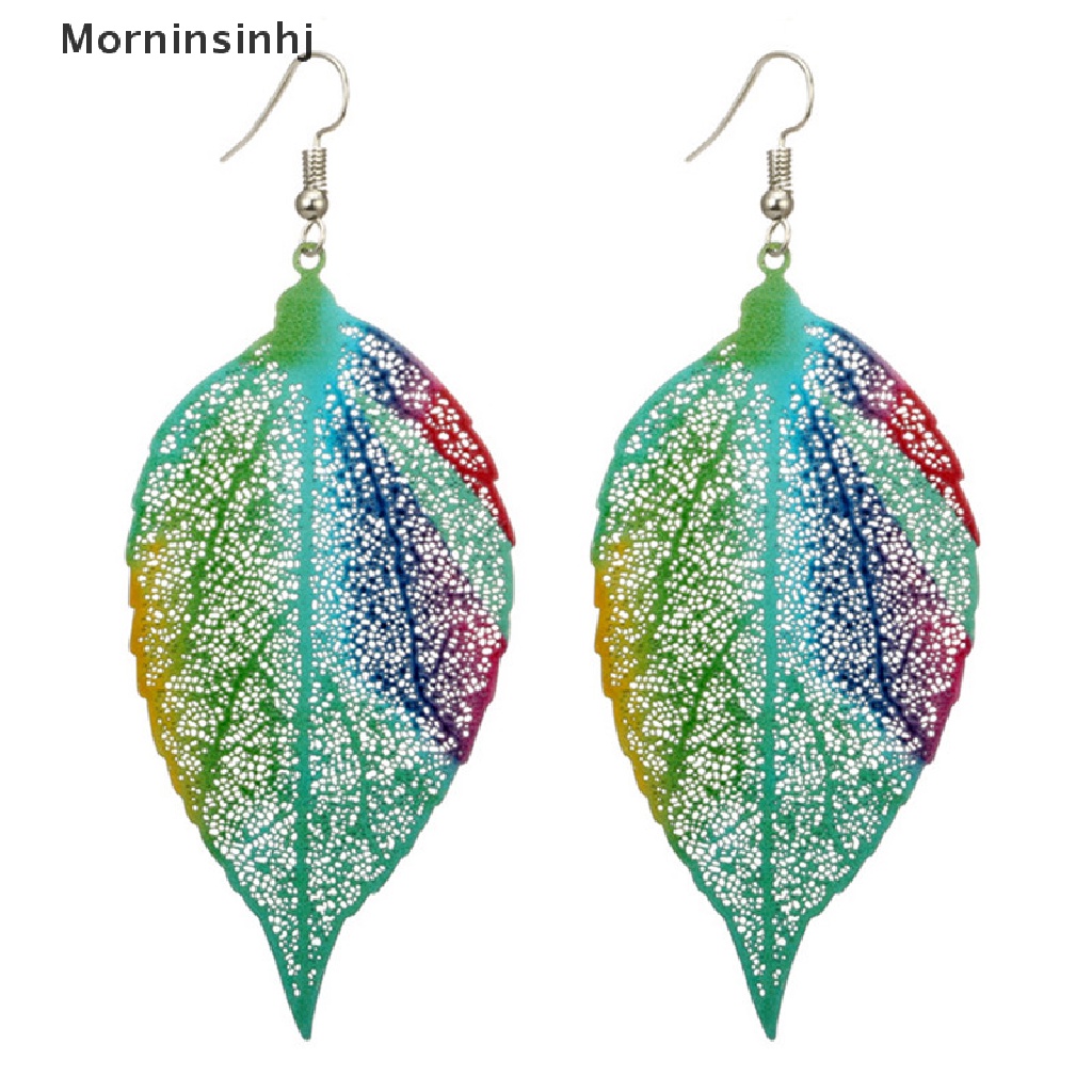 Mornin Boho Long Leaf Leaves Drop Menjuntai Anting Ethic Multicolor Anting Besar Perhiasan id