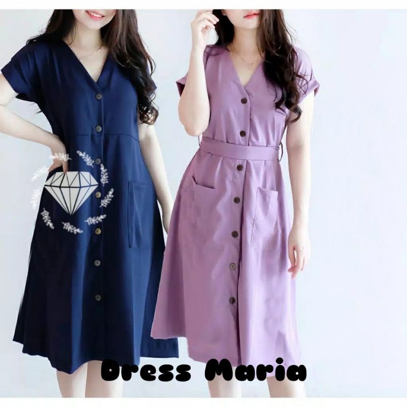 Dress Maria Full Kancing Depan Moscrepe fit L