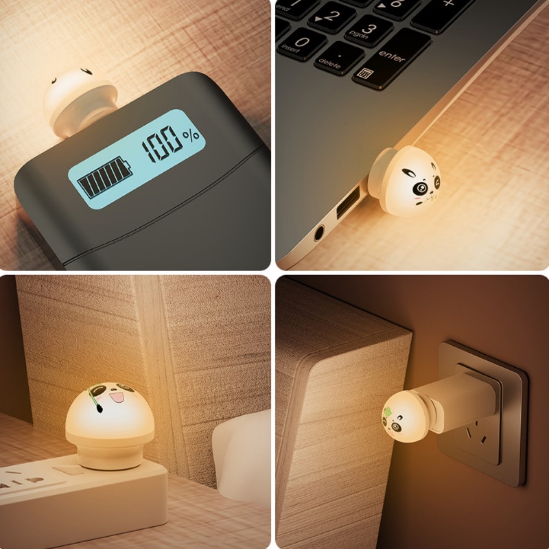 Kamar Tidur Lucu Mini Smart Voice LED Night Light Multi-Fungsi USB Charging Lamp Ekspresi Kartun Panda Pelindung Mata Membaca Lampu Hias