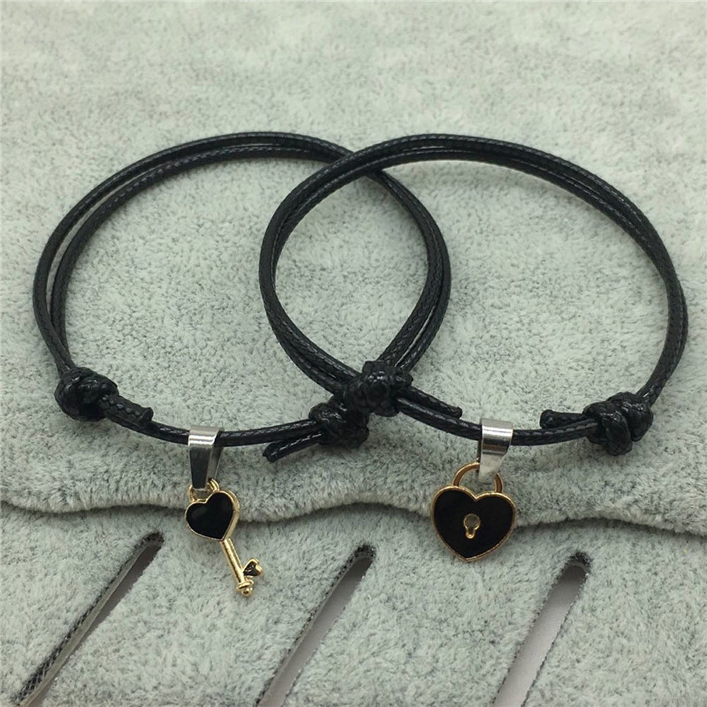 Gelang Couple Rope Adjustable Key Heart String Lock Bracelets