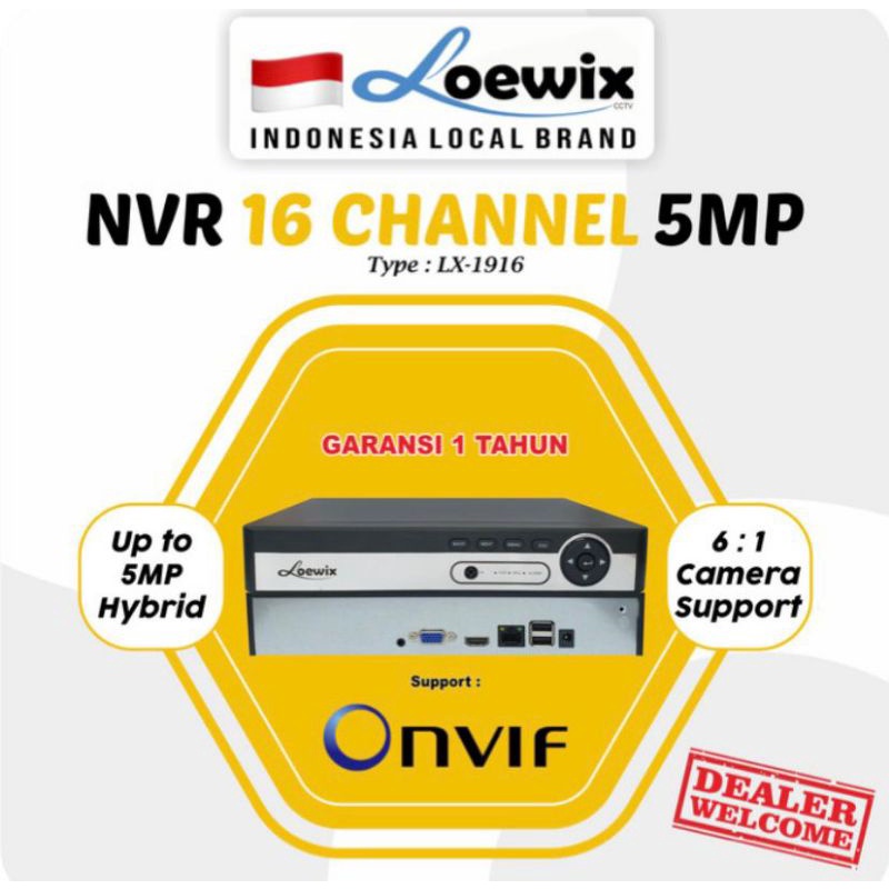 LOEWIX NVR IP KAMERA 16 CHANNEL LX-1916 XMEYE 16CH SUPPORT 5MP ONVIF