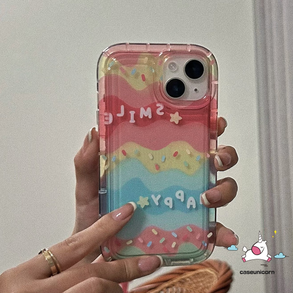 IPHONE Ins Warna-Warni Pelangi Case Kompatibel Untuk Iphone11 14 13 12 Pro MAX 7plus XR 6 6S 78 Plus X XS MAX Bintang Lucu Senyum Bahagia Lembut TPU Silicon Bening Airbag Shockproof Phone Cover