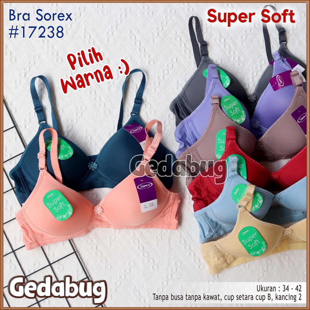 Bra BH Sorex 17238 Bassic wear | Bra wanita dewasa Busa sedang Tanpa kawat Cup B Kait 2 | Gedabug