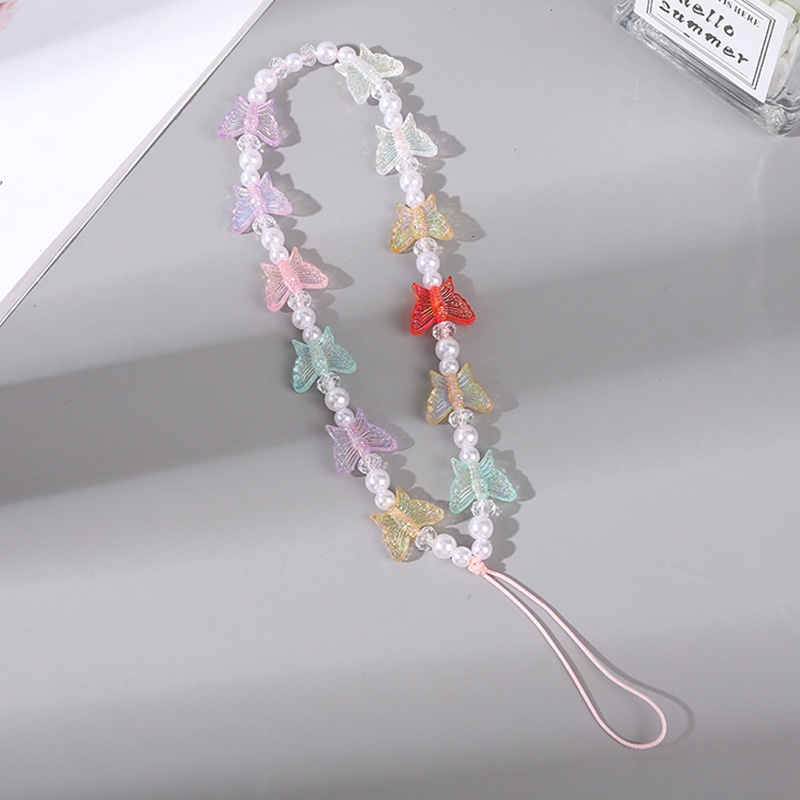 Kristal Mutiara Kupu-Kupu Ponsel Lanyard Manik-Manik Warna-Warni Ponsel Tali Dekorasi