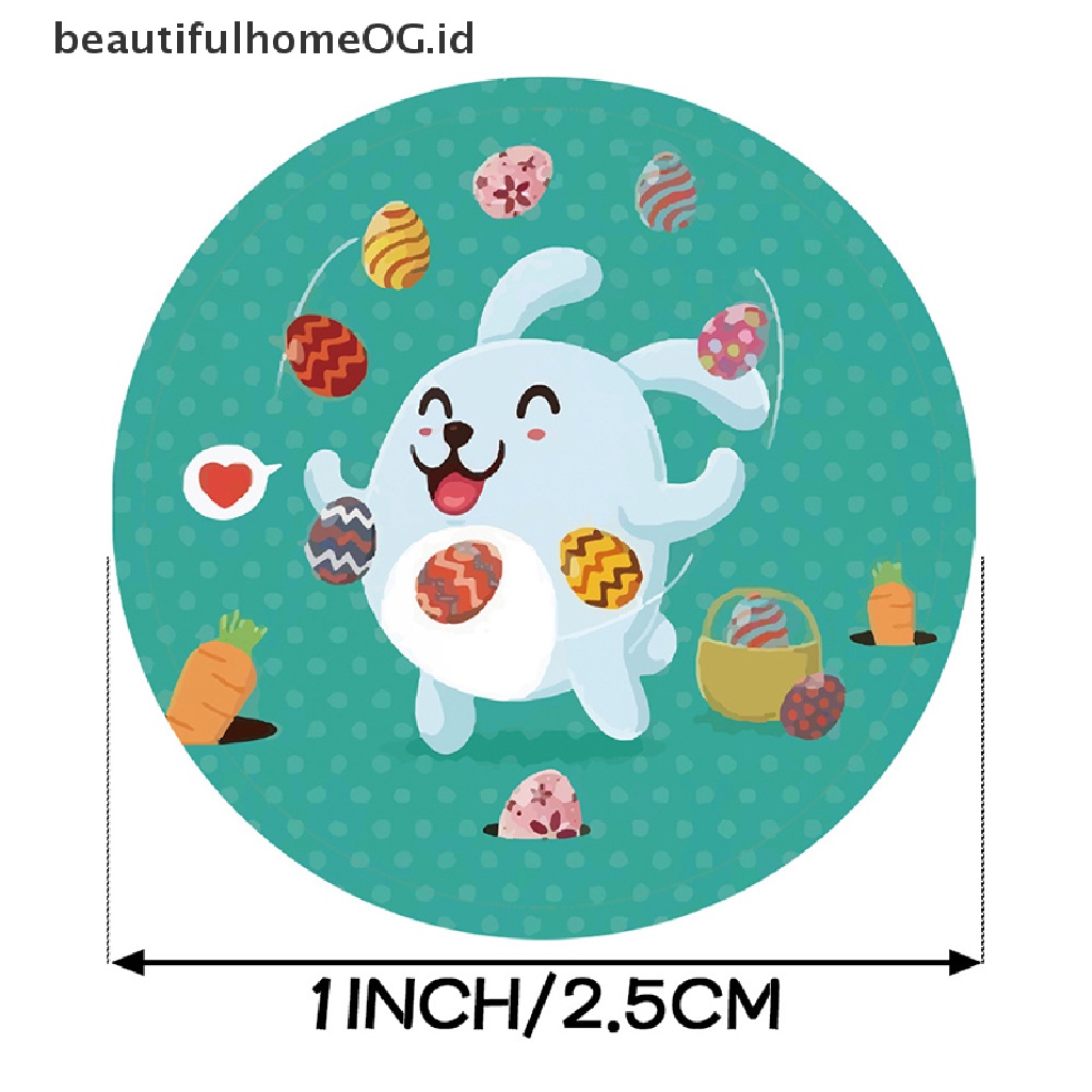 // Beautifulhomeog.id// 500pcs/roll Stiker Bulat Kelinci Bunny Happy Easter Untuk Tas Hadiah **