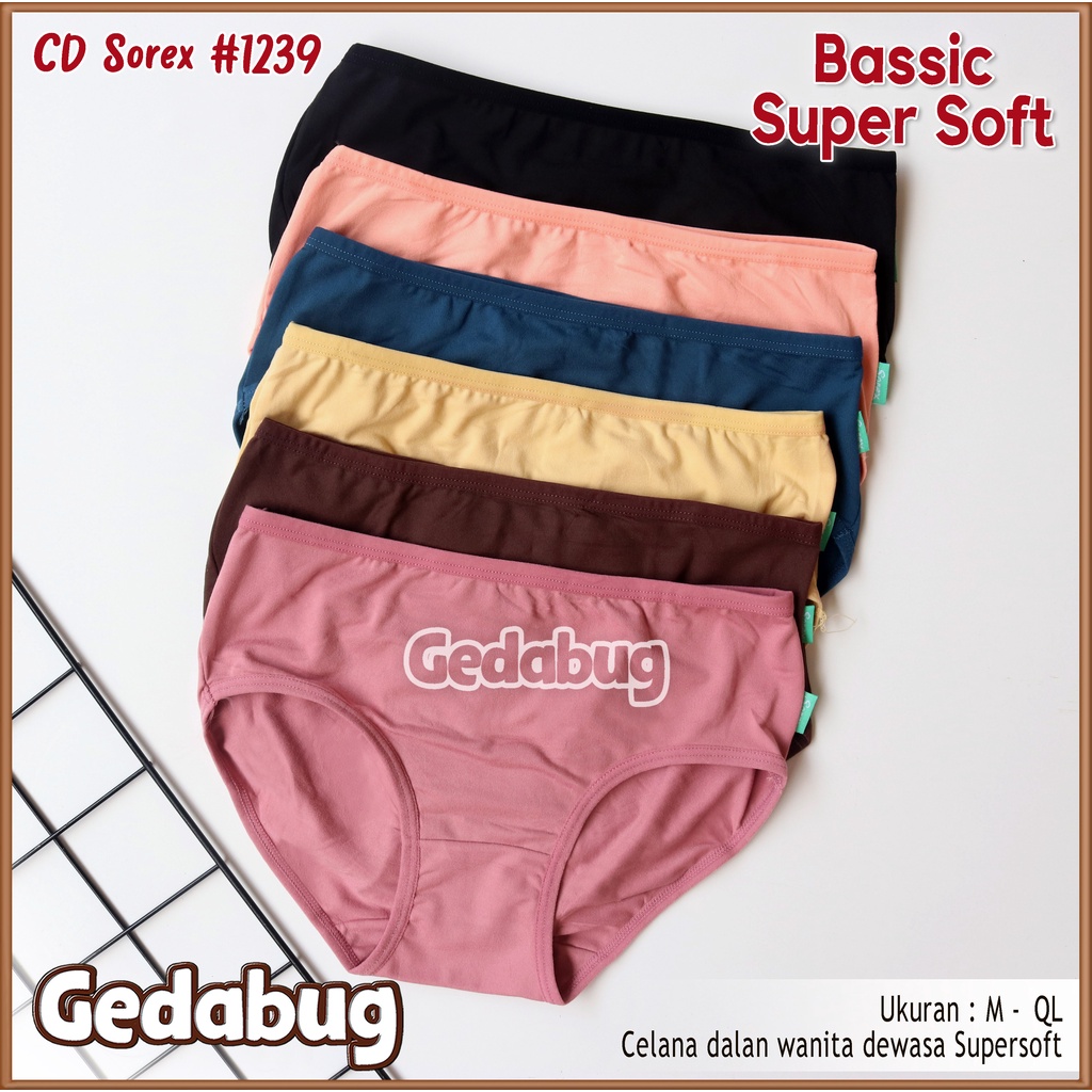 12 Pcs - CD Wanita Sorex 1239 | Celana dalam wanita dewasa Bassic Super Soft | Gedabug