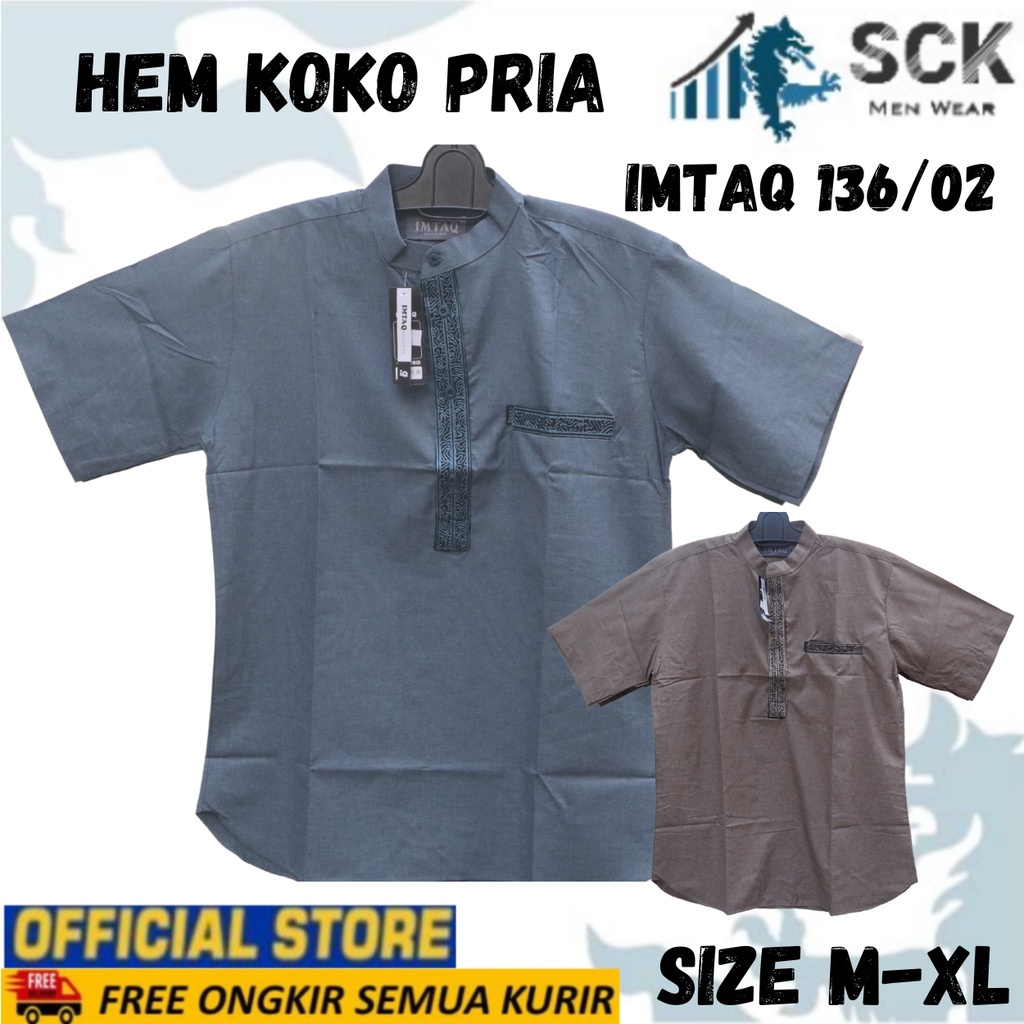 Kemeja Koko IMTAQ 136/02 Pria Casual Lengan Pendek Motif Bordir Katun Warna / Hem Koko / Pakaian Muslim - sckmenwear GROSIR