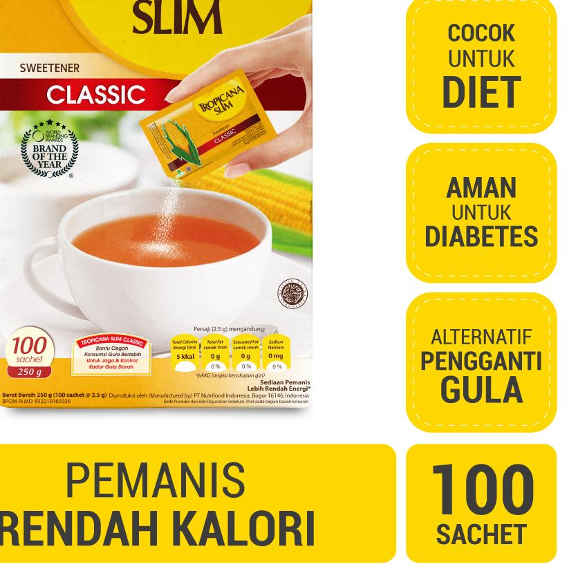 

➱ Tropicana Slim Sweetener Classic 100 sachet - Pemanis untuk Bantu Batasi Gula ➾