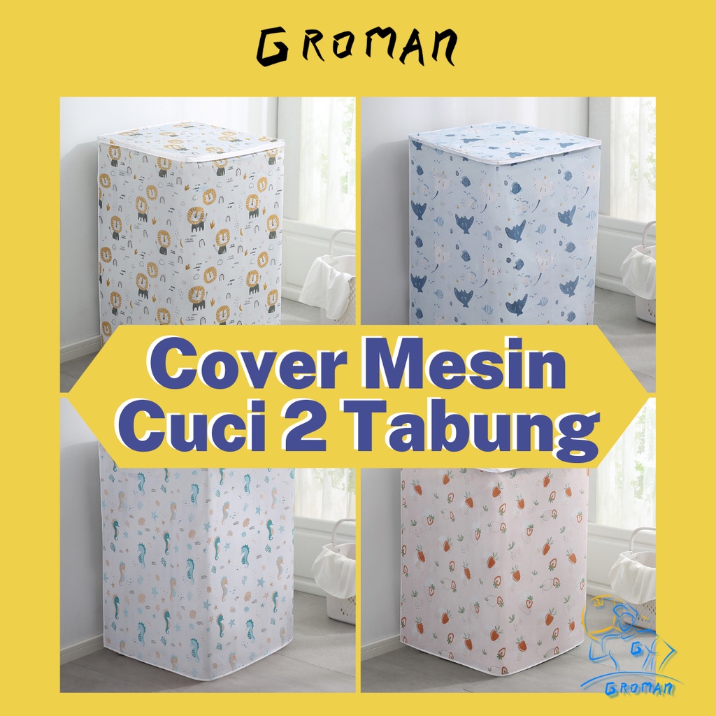 Sarung Cover Mesin Cuci 2 Tabung Top Bahan PEVA Premium Tebal Penutup Furnitur Cover Pelindung Mesin Cuci