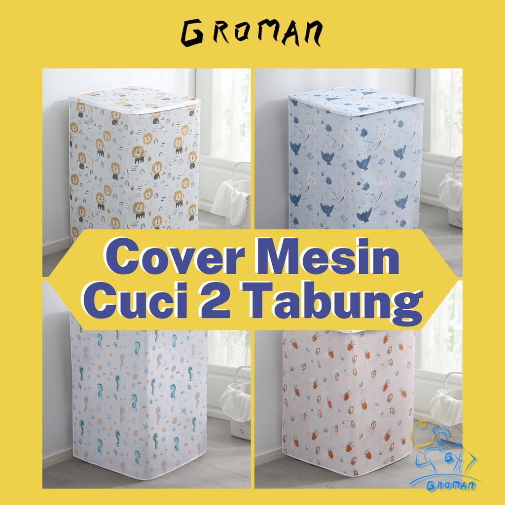 Sarung Cover Mesin Cuci 2 Tabung Top Bahan PEVA Premium Tebal Penutup Furnitur Cover Pelindung Mesin Cuci