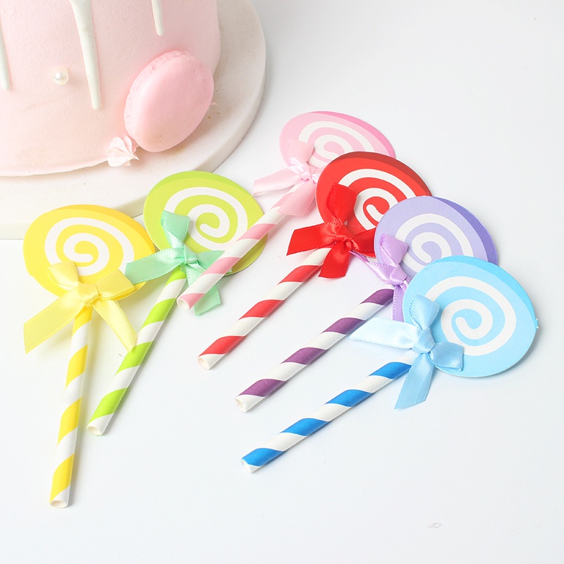 6pcs / Set Topper Kue Lollipop Warna-Warni Untuk Dekorasi Pesta Ulang Tahun Anak