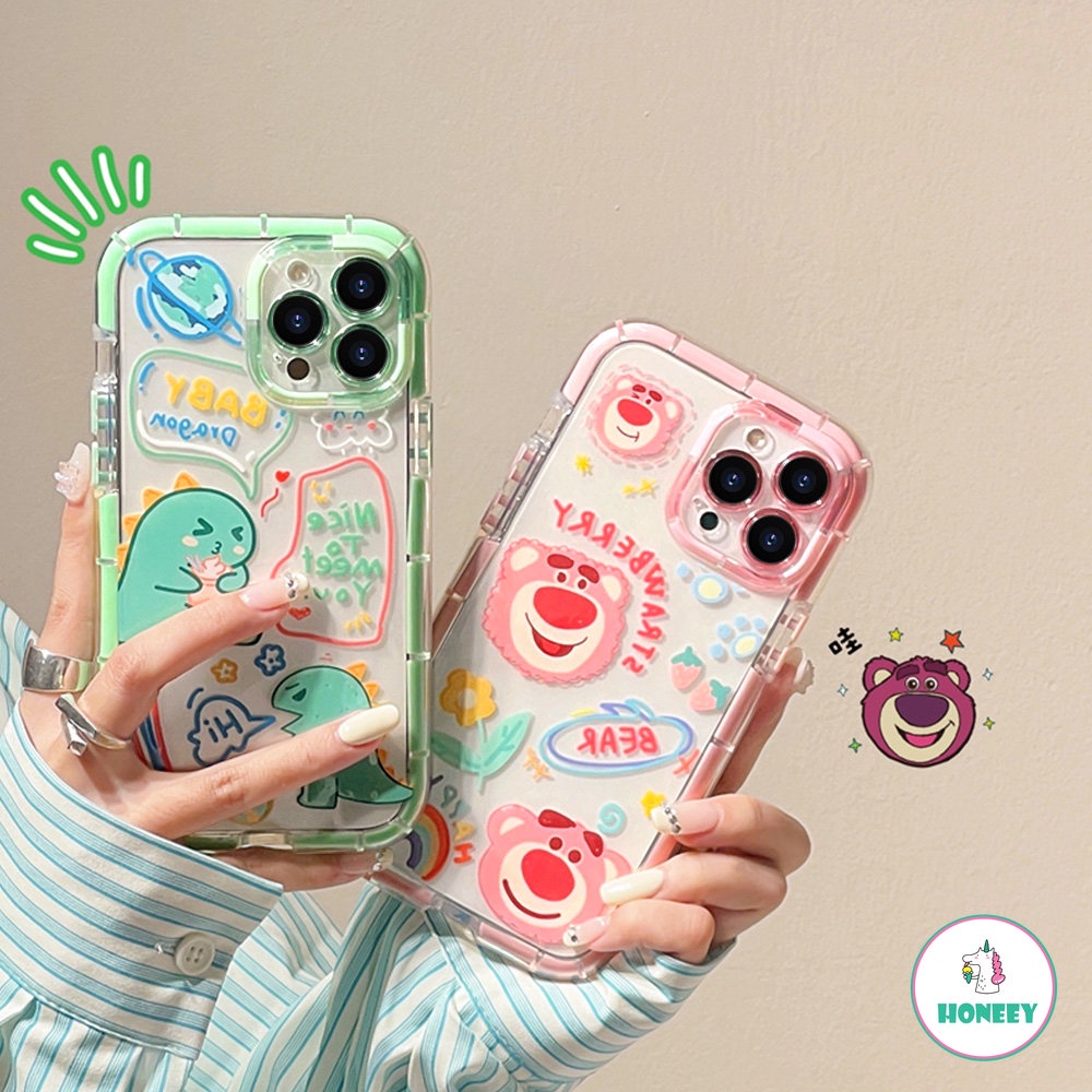 IPHONE Kartun Manyo Dinosaurus Strawberry Neon Luminous Phone Case Kompatibel Untuk Iphone14 13 12 11 Pro Max 14 Pro Max Shockproof Glow Lembut TPU Penutup Belakang