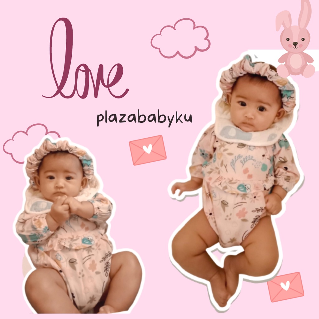 PROMO 7.7 plazababyku ADELA romper jumpsuit bayi motif bunga yang lucu + free headband BUBIBEE