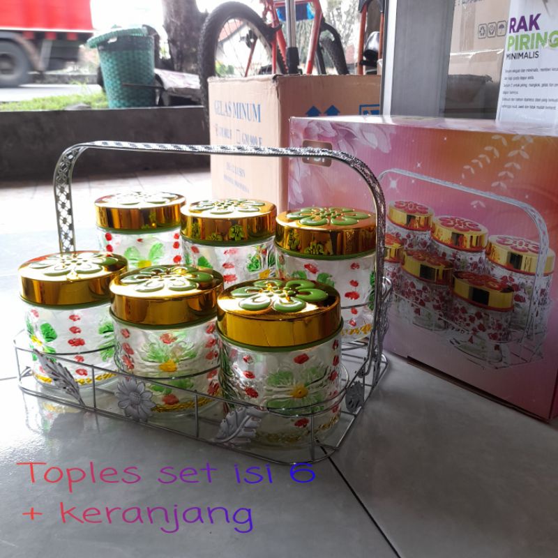 (4 kg) Toples set kaca isi 6 pcs + keranjang ( toples lebaran)