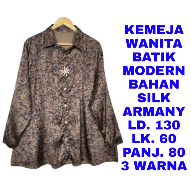 WK KEMEJA WANITA JUMBO BATIK MODERN LD. 130 BAJU ATASAN BLOUSE MUSLIM LENGAN PANJANG