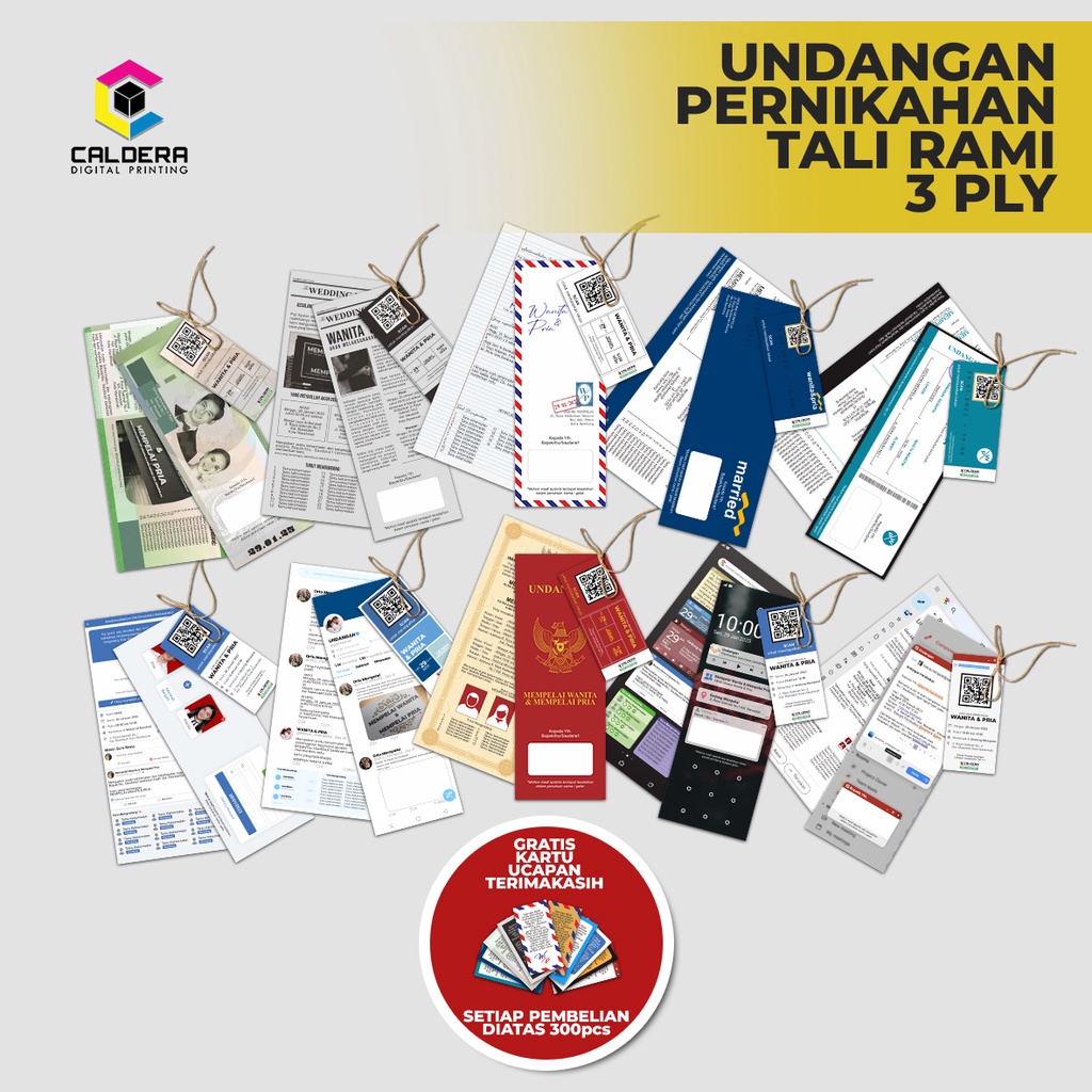 

Undangan Pernikahan Hangtag 3 Layer + Tali Rami Unik Aesthetic - CALDERA DIGITAL PRINTING